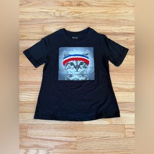 Zoe + Liv Black Textured T-Shirt with Cat